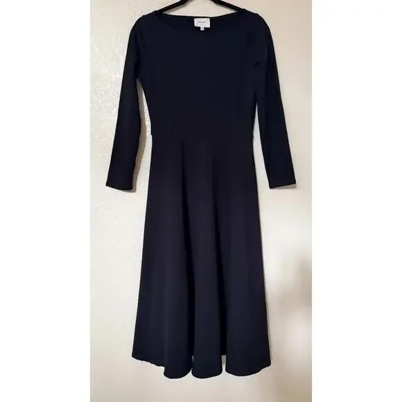 New Reformation Wiley Stretch Cotton Midi-Dress In Black size M